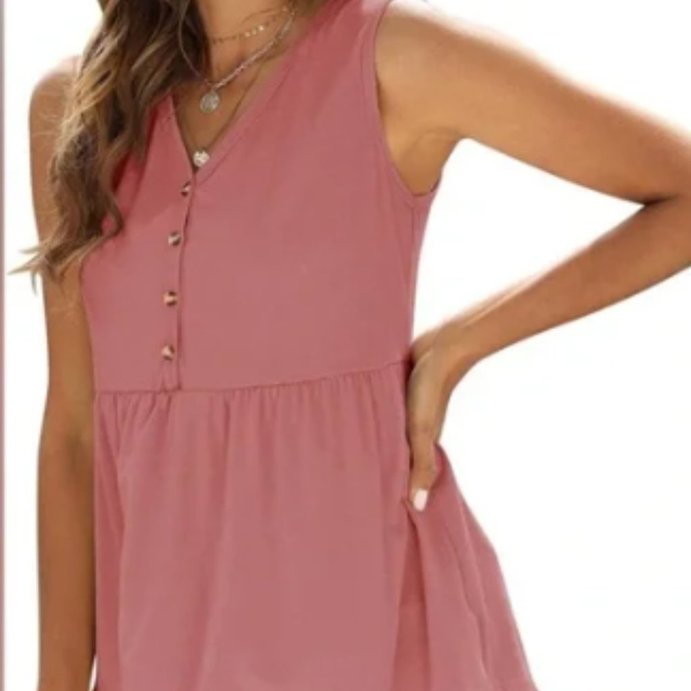 New PINKMSTYLE Coral Babydoll V-Neck Sleeveless Flowy Peplum Top XXL / 18 / 20